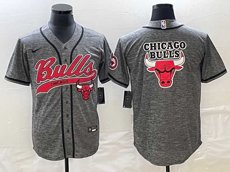 Men%27s Chicago Bulls Blank Grey Gridiron Cool Base Stitched Baseball Jersey